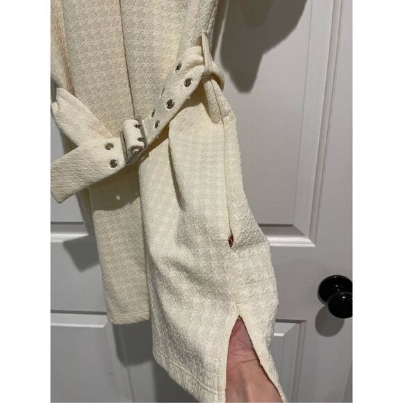 NWOT Bershka Belted Cream Houndstooth Short Sleeve Shirt Mini Dress Size Small - Picture 8 of 15